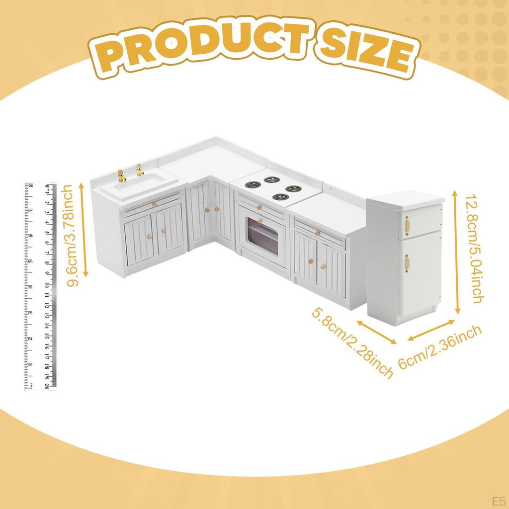 1/12 Doll House Mini Furniture Kitchen Set Playset Cabinet Cooking Table Sink Counter Fridge