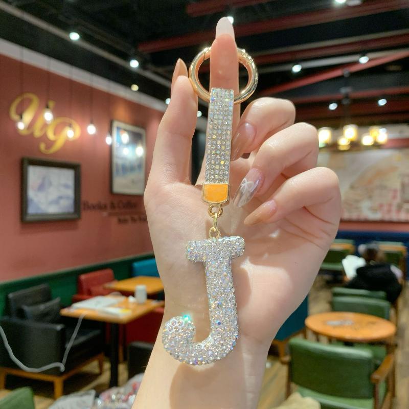 Trendy Letter Key Ring Sparkly Crystal Rhinestone Decor Keychain for Women Purse Car Key Accessory Gift