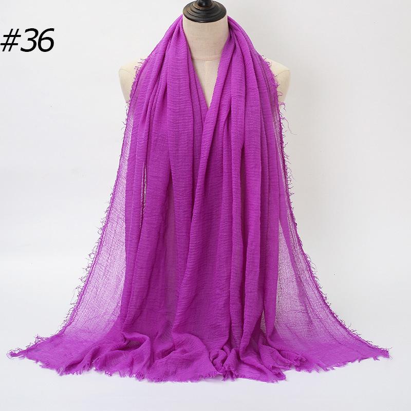 New Pleated Monochrome Cotton Solid Color Scarf, Naturally Pleated Human Cotton Hair Beard Edge Large Size Women's Headscarf B