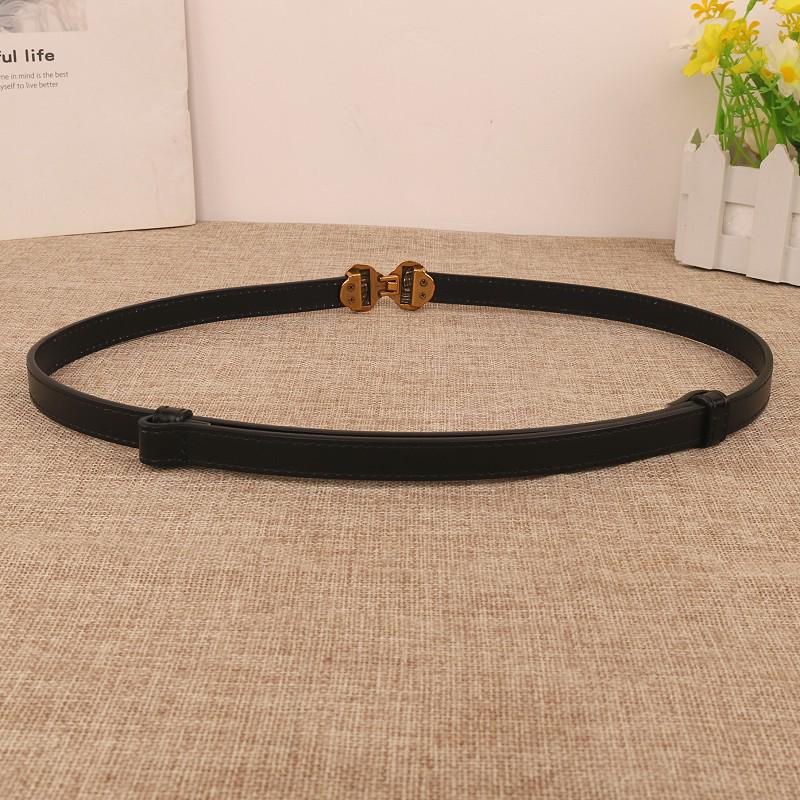 Women's Thin Genuine Leather Belt, No Hole, Black Waistband for Dresses and Skirts