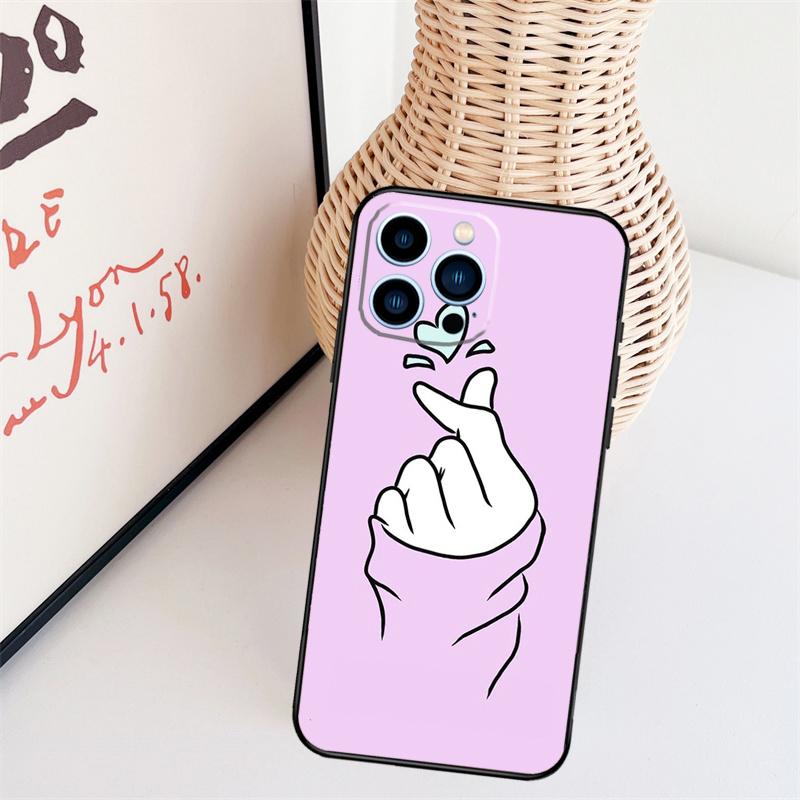 Kpop Hand Finger Heart Phone Case For iPhone 17 Pro Max 14 13 12 11 15 16 Pro Max mini 15 16 Plus 16e Back Cover