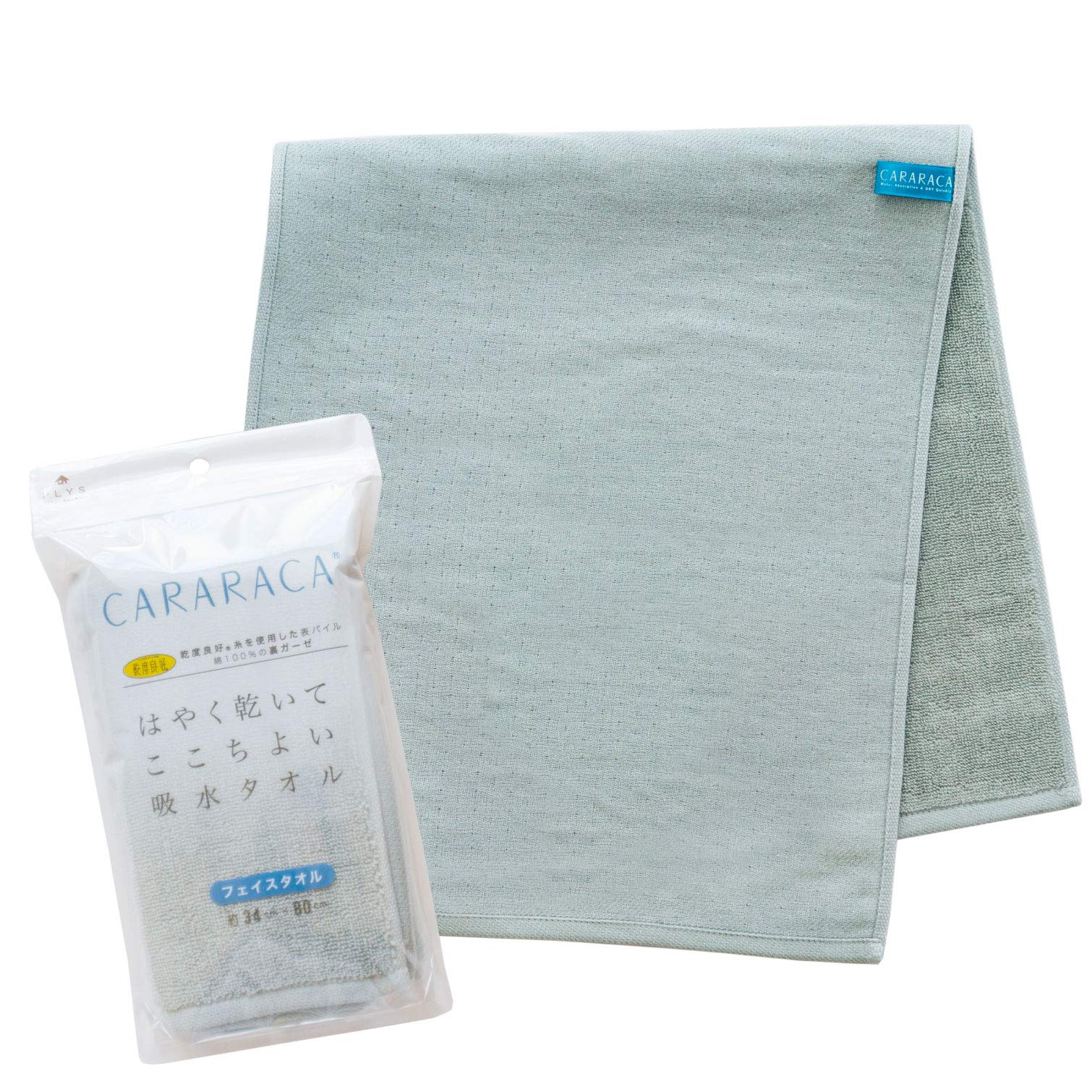 

OKA Face 34cm x Green and 4548622805567 Towel, Dry-Good, Kararaka, Approx. 80cm, (Absorbent, Quick-Drying, Dry-Good, Antibacterial, Odor-Resistant) зелёный