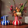 Painted Ceramic Vase Desktop Stripe Art Vase Decorative Flower Vase for Flower Arrangement Living Room Bedroom Decor