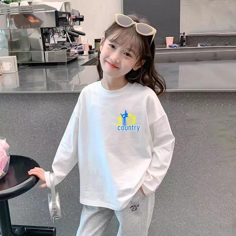 Girl's 100% Cotton Long Sleeve Breathable T-shirt - Stylish 2024 Spring/Autumn Base Layer