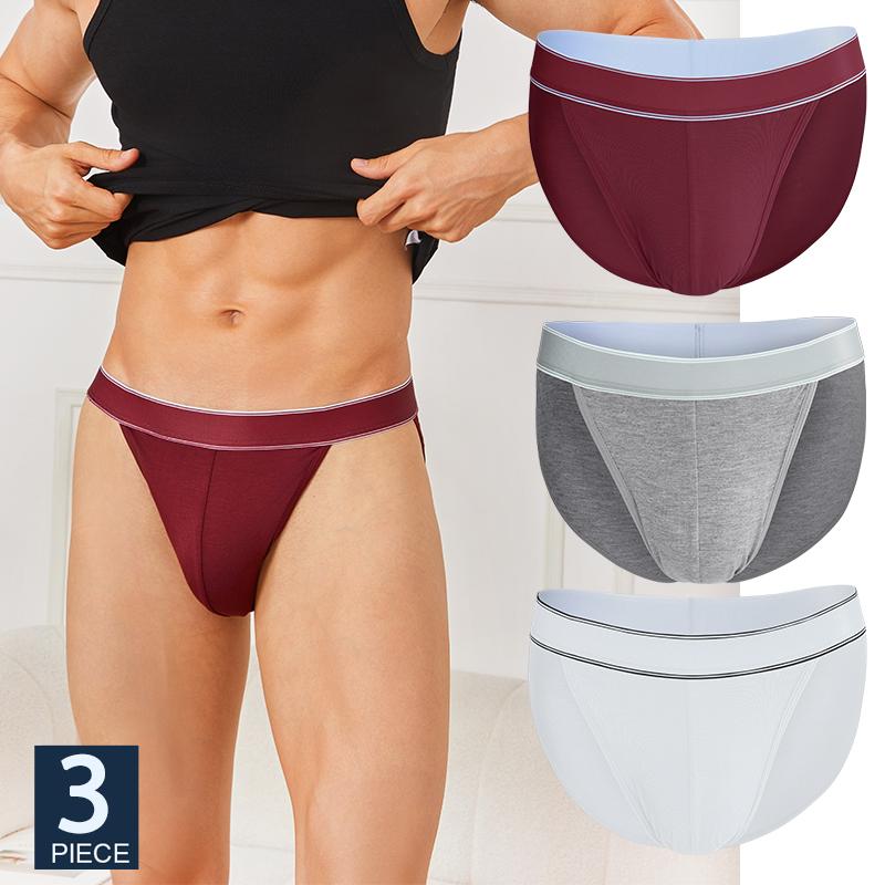 FINETOO 3Pcs/Set Men's Seamless Briefs Low-rise Sexy Underwear Stripes Breathable U-Convex Pouch Underpants Bikini Man Panties