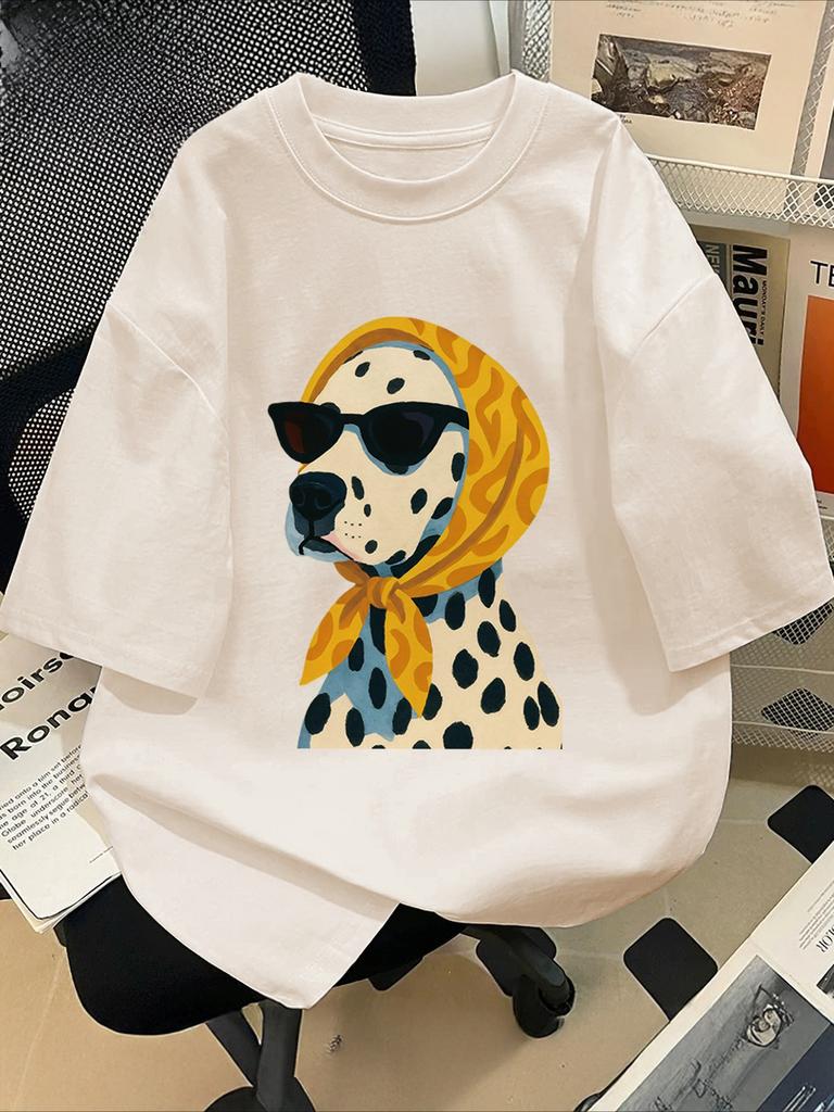 2026 Summer Retro WOMENs Dalmatian Print TShirt Unisex Cotton and Comfortable and Loose Unisexs and WOMENs Tshirts