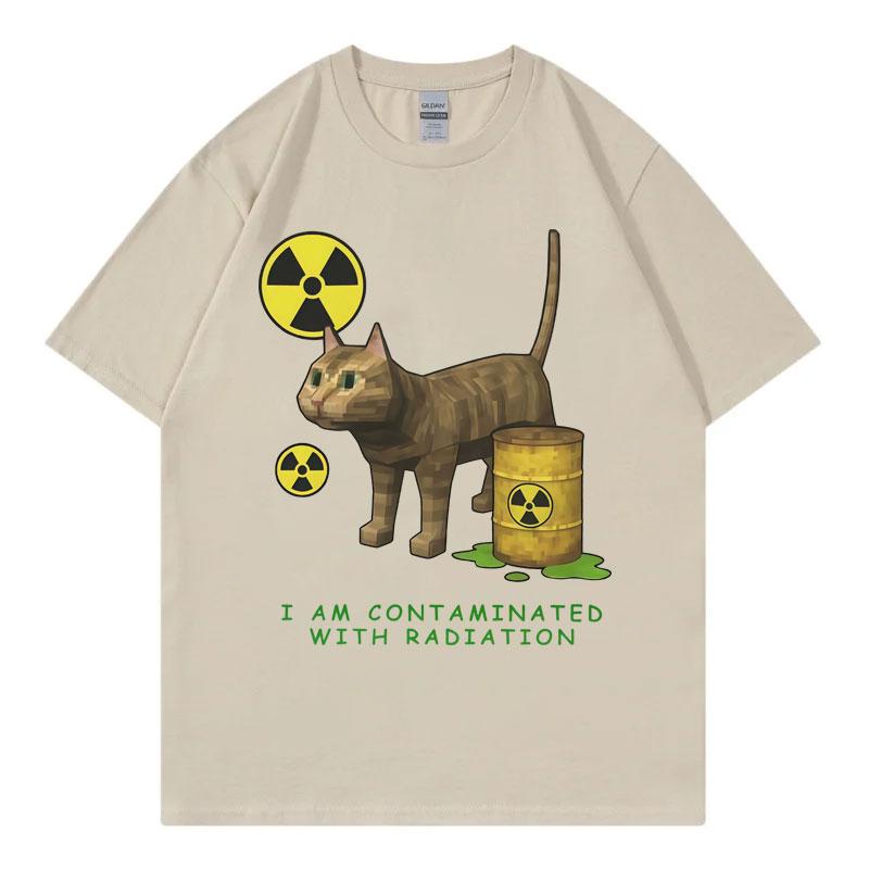 Je suis contaminé par les radiations T-shirt Meme Chat Drôle Homme Femme T-shirt Mode de Haute Qualité Été Décontracté T-shirts en Coton