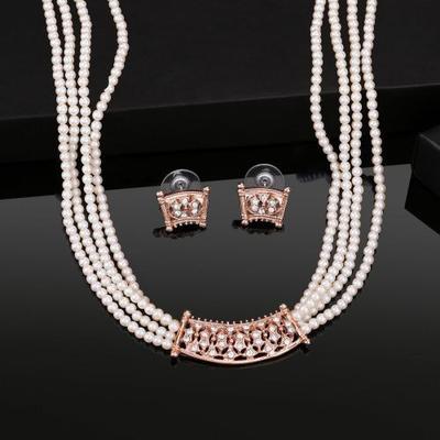 Women's Sparkling Pearl and Crystal Rose Gold Necklace