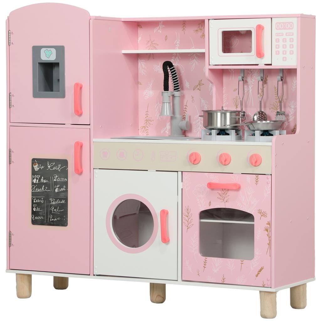Children's Kitchen, Ice Cubes, Microwave, Oven, Hob, Sink, Washer, 90 x 33.3 x 91.6 cm, Pink