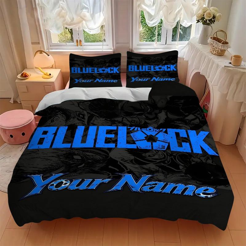 Blue Lock Custom Soccer Name Bedding Set Personalized Washable Custom 3Pcs Duvet Cover Pillowcases Soft Microfiber Home Bedroom Gift