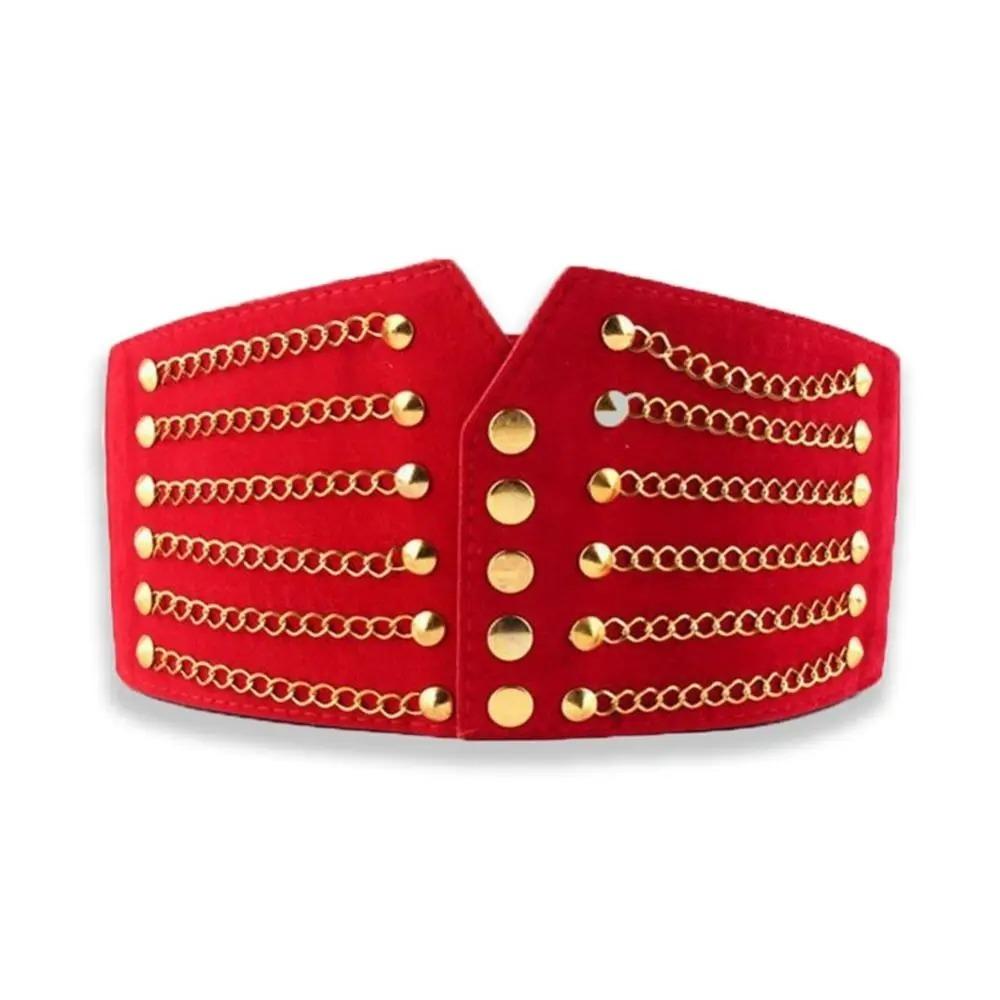 Punk Style Chain Rivet Corset Belt Stretchy Elastic Elastic Waistband Versatile Dress красный