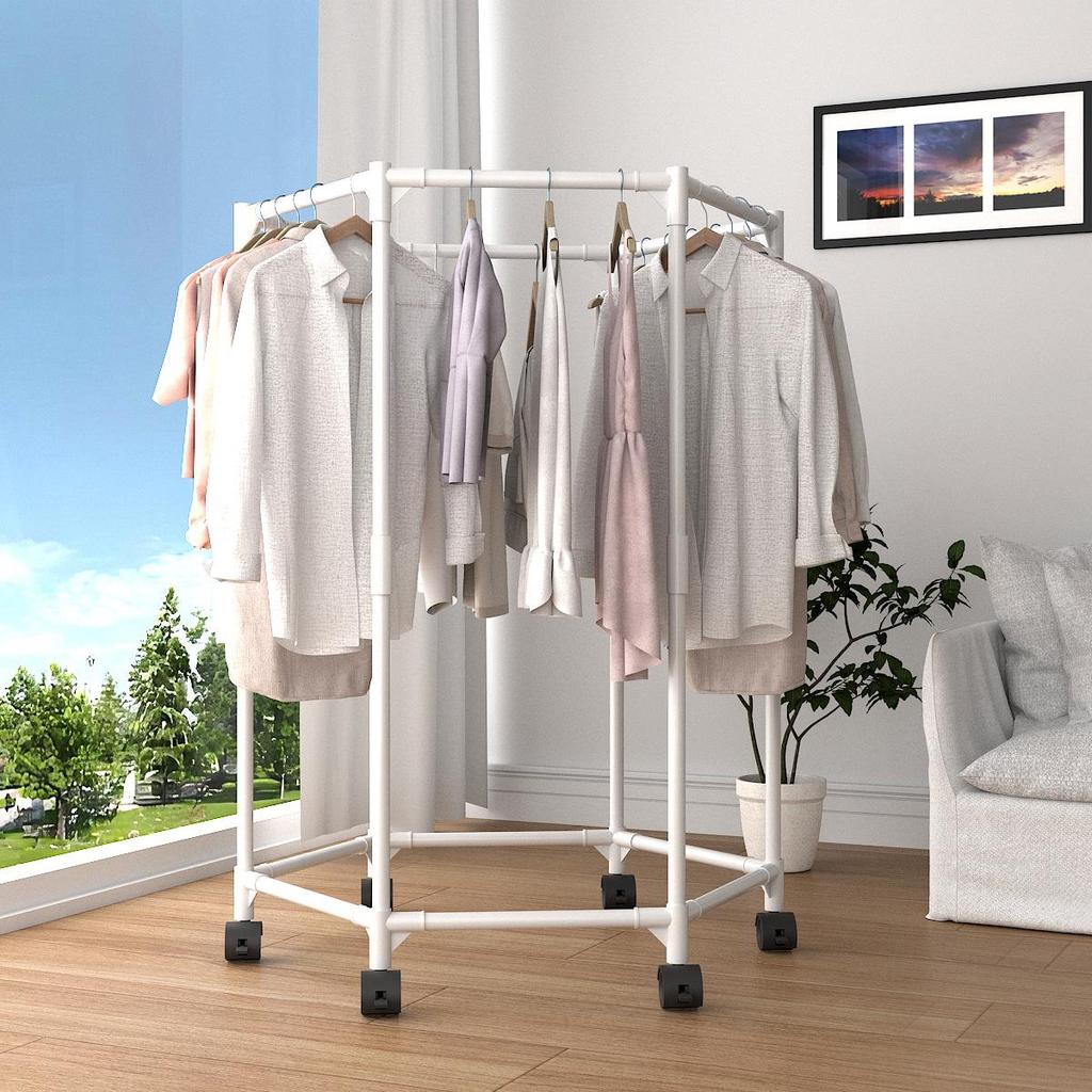 Freestanding Indoor Rolling Clothes and Coat Rack with Hanger and Drying Features