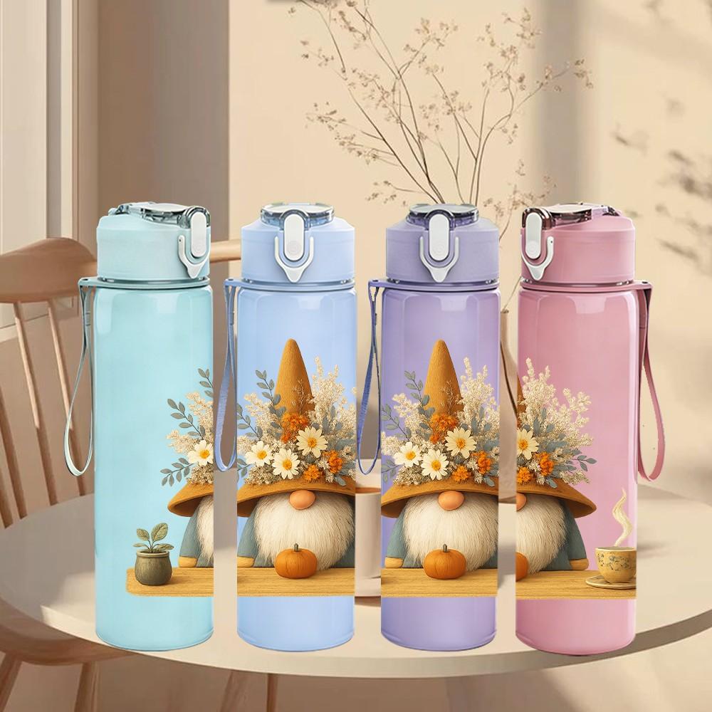 1PC Coffee Gnome Autumn Art 750ml Color Plastic Sports Water Bottle Leakproof Flip Straw Lid Suitable for Sports Office Home Use