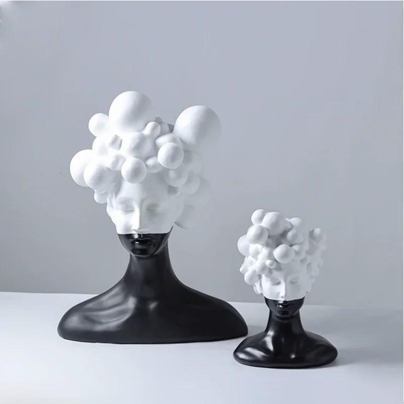 Abstract Art Figure Sculpture, Resin Decoration, Black and White Female Images, Statues, Gifts, Home Decoration Accessories