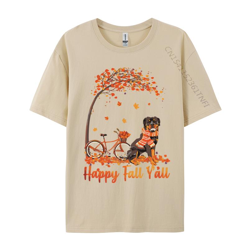 Rottweiler Dog Autumn Fall Pumpkin T-shirts Printed Regular T-shirt New Design Tee Tops Plain T Shirts Wholesale