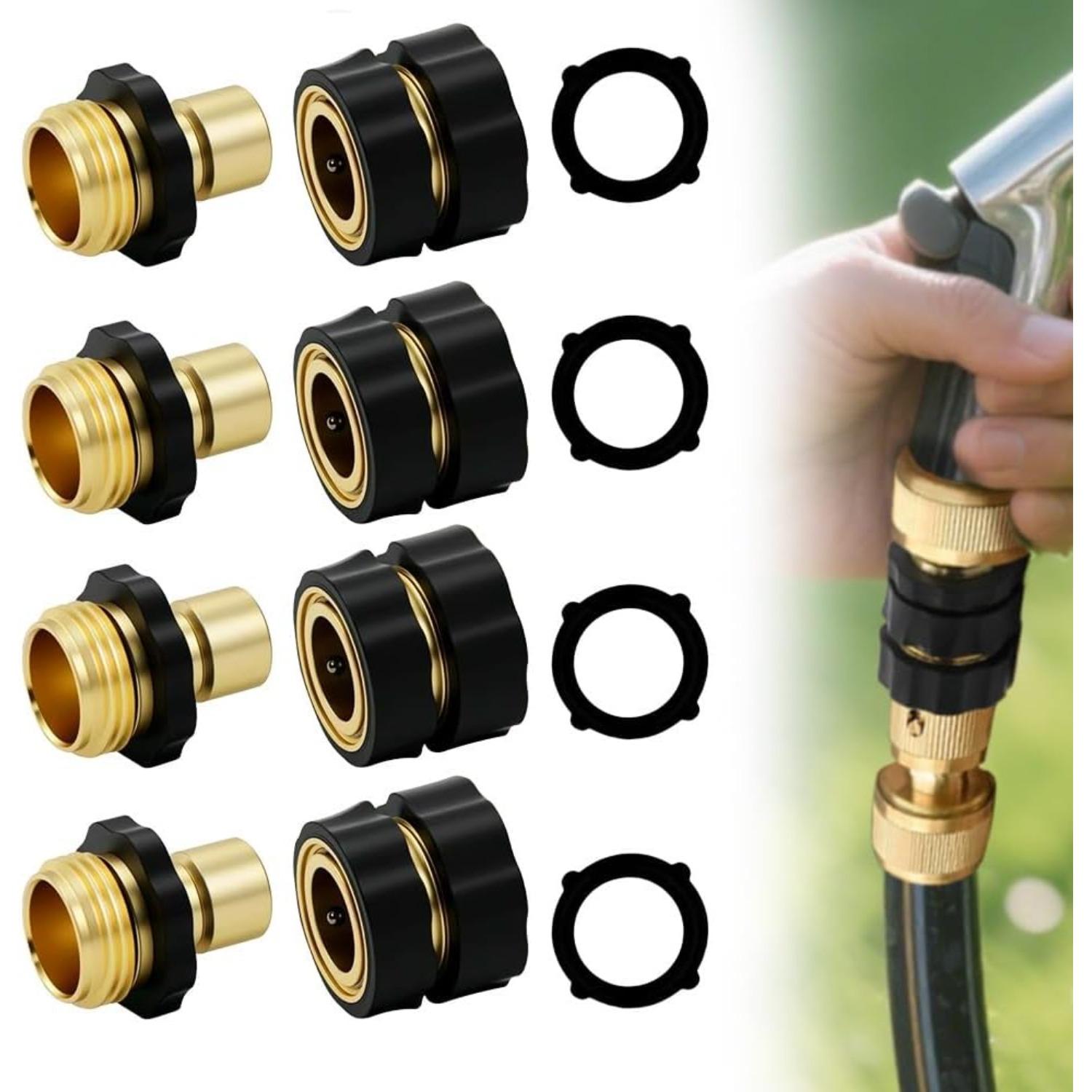 Garden Hose Quick Connector,3/4 Inch GHT Solid Brass Garden Hose Quick Connect Fittings, Water Hose Connectors with Leak-Proof Seal & Universal Fit золотой