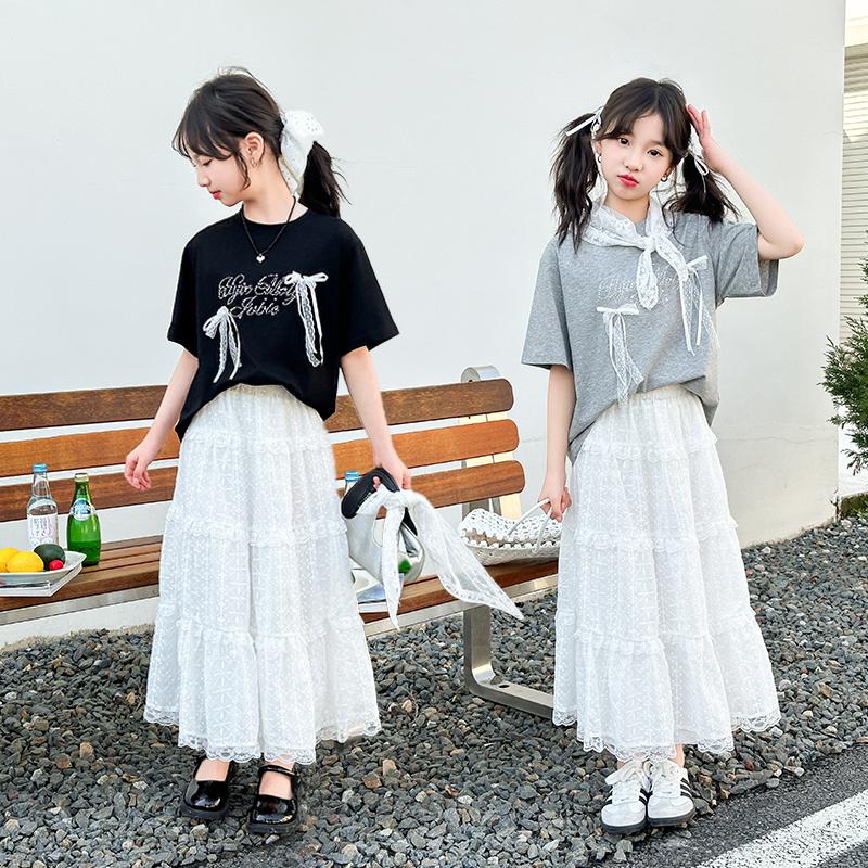 Girls' summer dress 2026 new children's fairy style floating skirt summer big children's white half skirt set