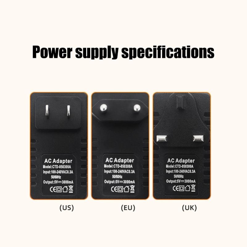 EU/US/UK Plug Type C Power Adapter 1m Cable ON OFF for Pi 3B Split Type 100-240V Input Power Supply