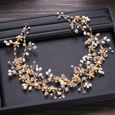 Flower Crystal Pearl Wedding Headband Tiara Wedding Hair Accessories Hair Vine Women Hair Jewelry Gold Hairband Bridal Headpiece