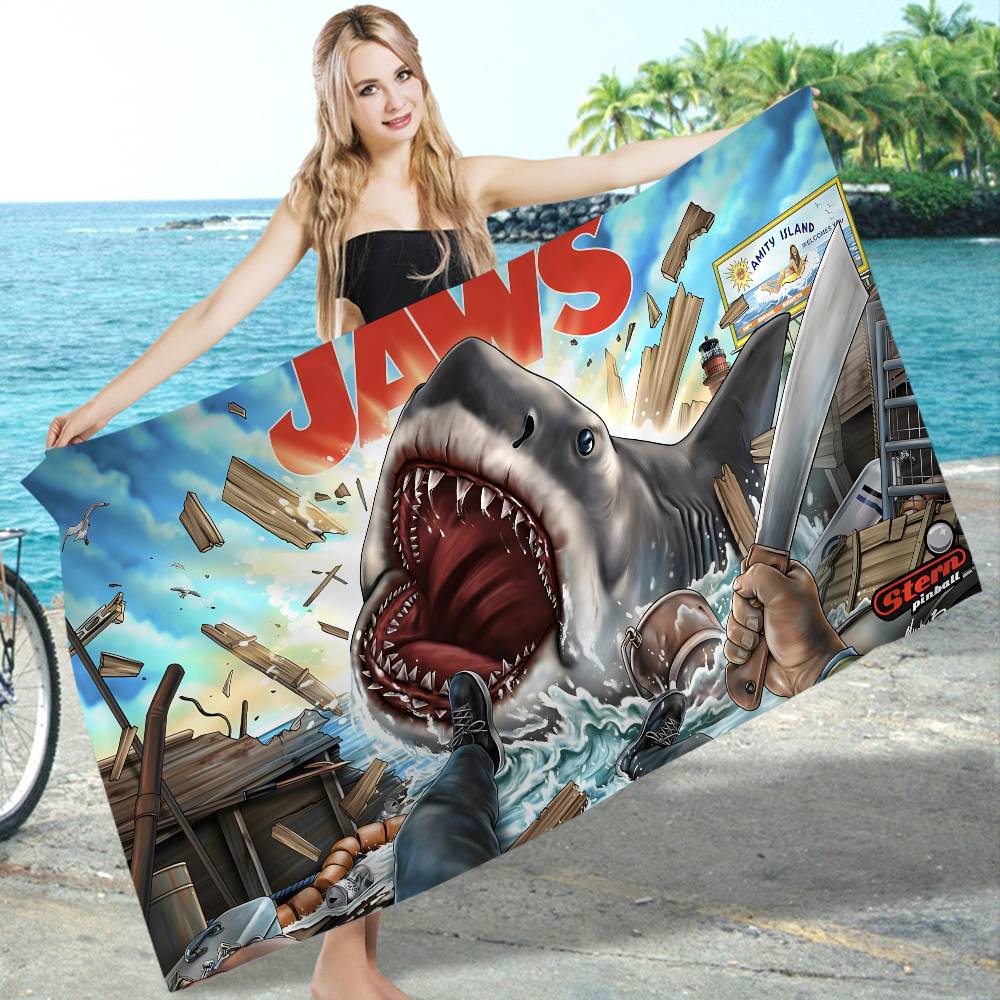 Classic Thriller Movie J-Jaws Beach Towel Colorful Bath Towels For Girl Microfiber Quick Dry Custom Sand Free Beach Gym Pool
