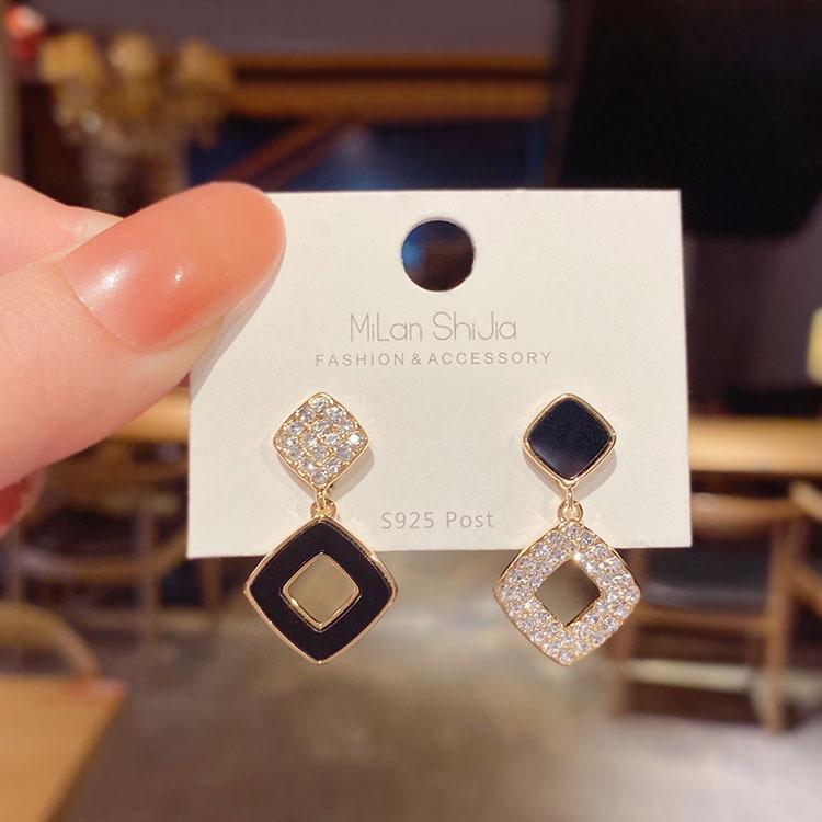 Náušnice s jehlou ze stříbra S925 s kočičím okem a perlou, dlouhé s mašličkou - Retro a všestranný styl pro ženy