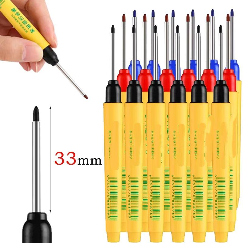 6pcs/Set 33mm Long Head Marking Pens Set - Red/Blue/Black Waterproof Woodworking Decoration Deep Hole Multipurpose Marking Tool