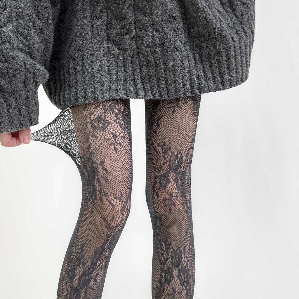 Collant in Pizzo Calze Bianche Puro Desiderio Sexy Rose Rete Vuota Leggings Sottili da Donna Primavera Estate
