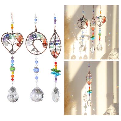 Acchiappasole colorato a forma di albero con ciondolo a forma di cuore e foglia, decorazione natalizia per casa, giardino, finestra, auto, stanza