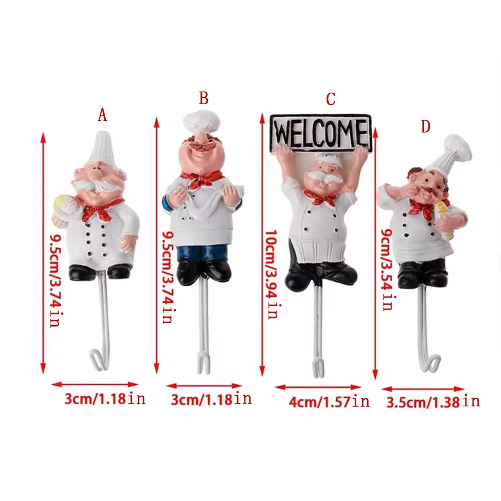 French Chef Wall Hooks Cartoon Chef Wall Mount Resin Stainless Steel Hanger Hook Kitchen Bathroom Home Decoration