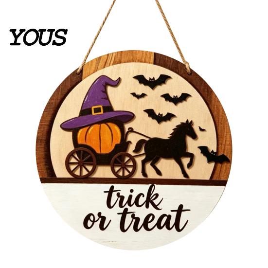 Handmade Wood Sign Halloween Layered Round Door Hanger, 3D Pumpkin Ghost Owl Welcome Sign, Front Porch Seasonal Plaque Farmhouse Wall Hanging