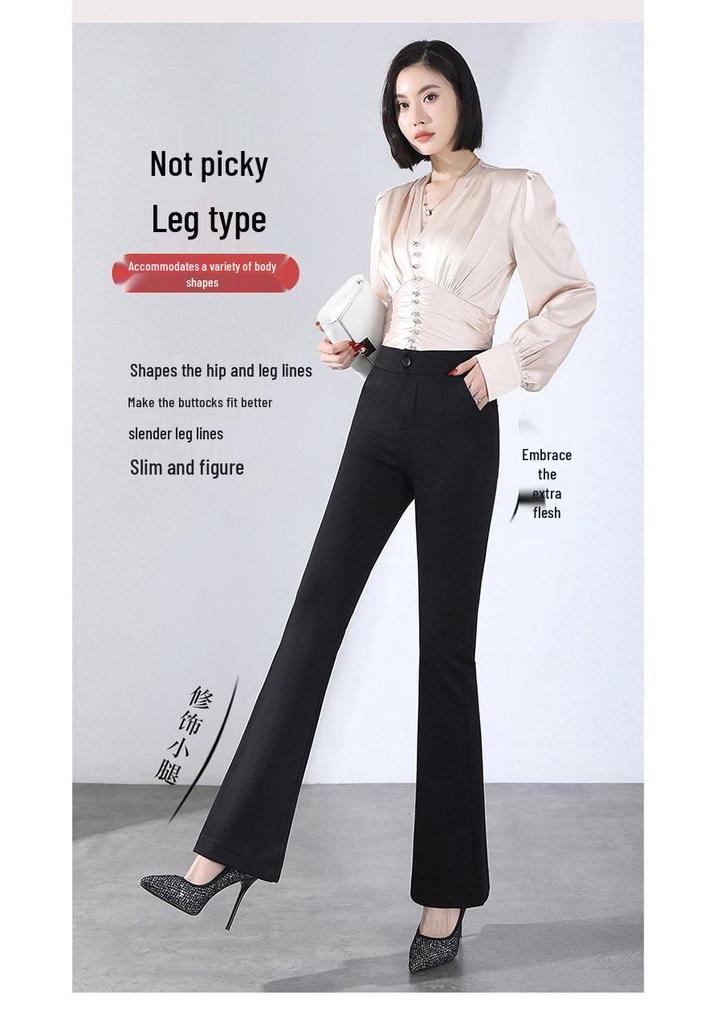 Women's High Waist Black Flared Trousers - Slimming Micro Flare Suit Pants for Spring & Autumn