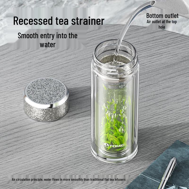 Temake Double-Layer Glass Water Bottle