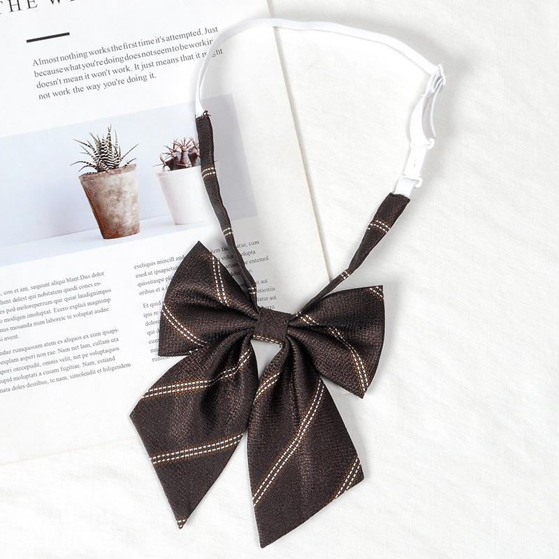 Women's Red Stripe No-Iron Japanese Academy Style Bow Tie Shirt Accessory