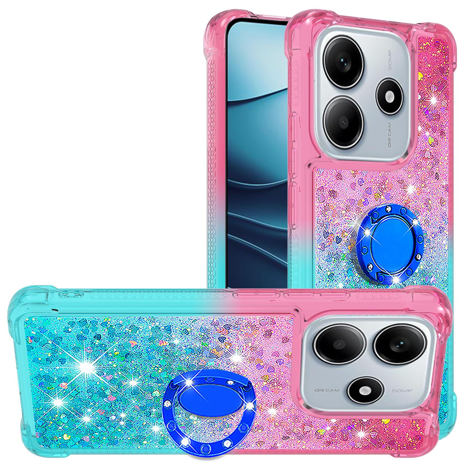 

For Xiaomi Redmi Note 14 5G (China)/Xiaomi Redmi Note 14 5G TPU Case with Kickstand Gradiant Quicksand Shockproof Cover Pink+Sky Blue