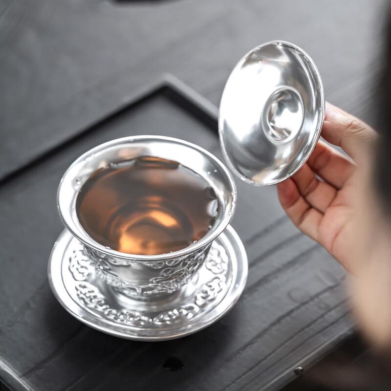 Feiyue Coiled Dragon Silver-Gilt Ceramic Gaiwan Tea Set (3-Piece)