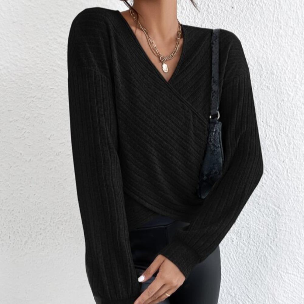 IHUASU Women's Autumn and Winter Niche V-Neck Crossover Pullover Long Sleeve T-Shirt