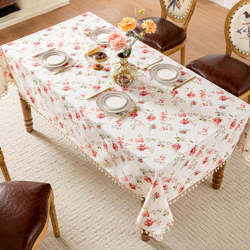 1Pc Nanyang Style Waterproof Polyester-cotton TV Cabinet Cover Tea Table French Style Floral Tablecloth Tassel Decoration