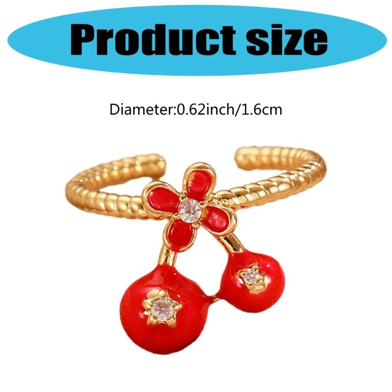 Elegant Cherry Rings Fashionable Rings Adjustable Open Rings Copper Texture Suitable for Dates Parties and Daily Outfits