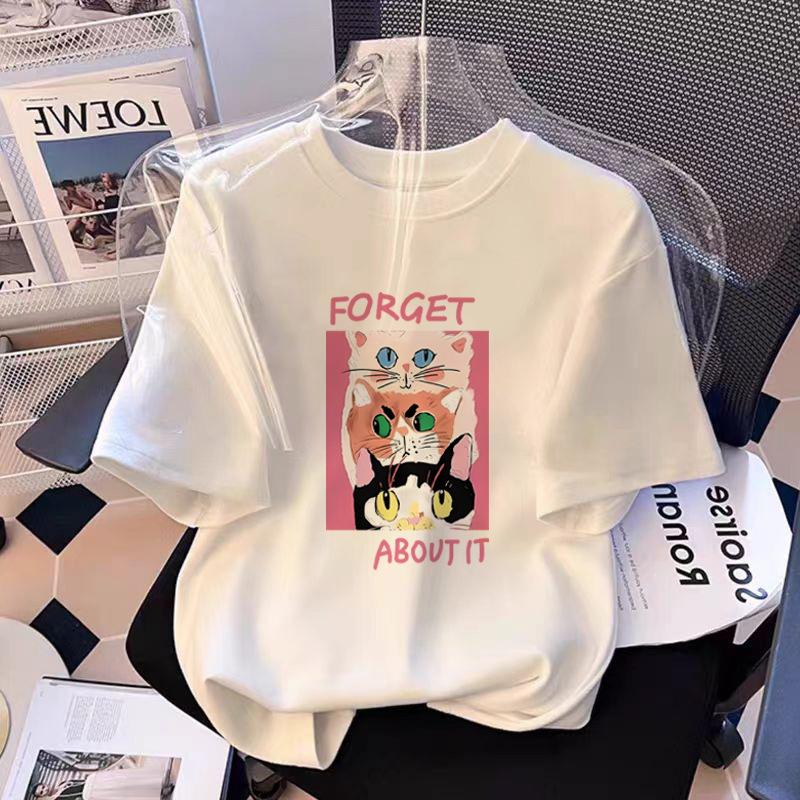 Cotton Short-sleeved T-shirt Women's Thin Summer Korean Version Trendy Loose Front Shoulder Round Neck Half-sleeved Women's T-shirt Top Versatile