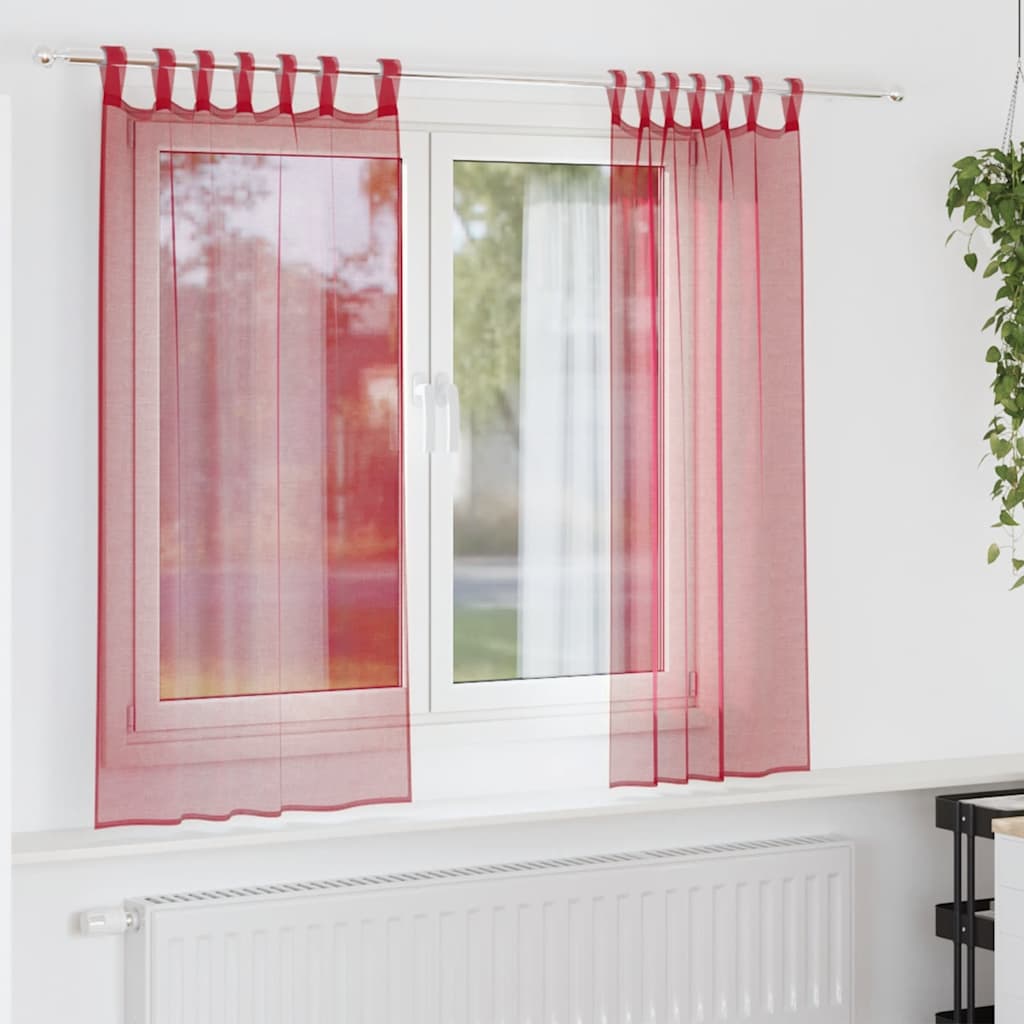 Voile Curtains with Rod Pockets 2 pcs Burgundy