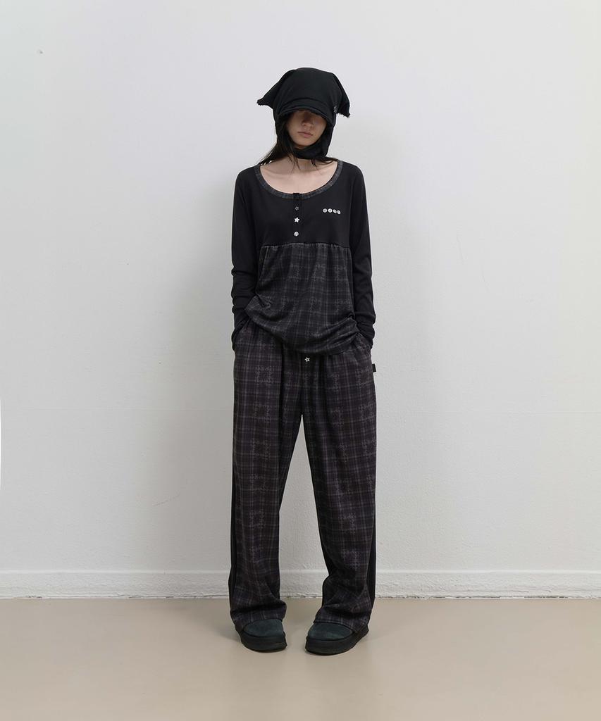 OJOS Check Sleep Jersey Pants / Black