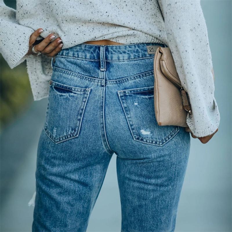 Spring 2022 Womens Fashion High Waist Y2k Women's Skinny Ripped Jeans Baggy Woman Denim Capris Pants Jean Mom Jeans Trousers