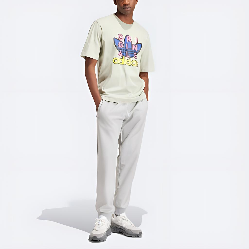 Adidas Round Neck Logo Print Three Leaves Short Sleeve T-Shirt Men T-Shirts Haze-Green ISO231