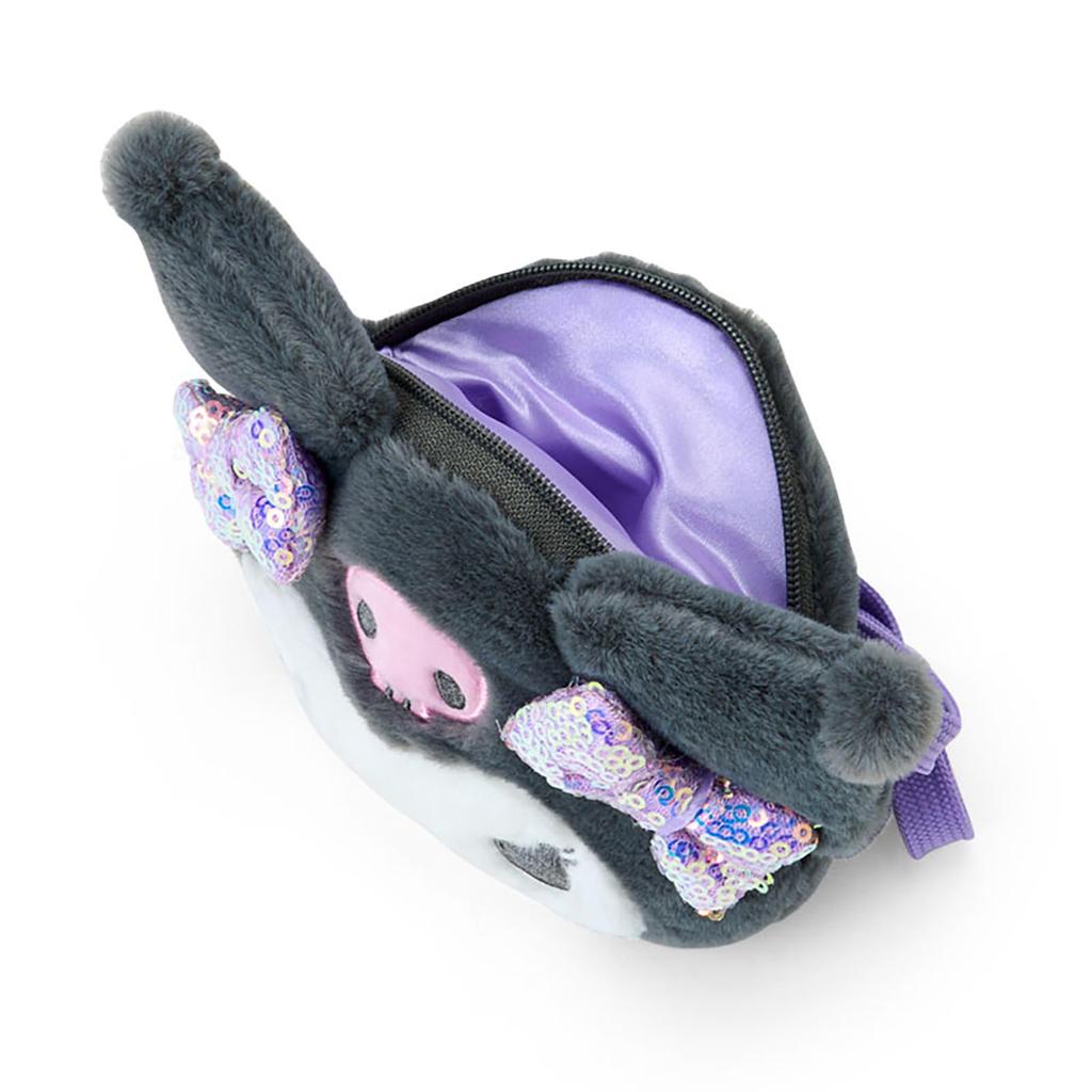 Sanrio Neck Coin Kuromi and PVC Ages 3 and 639702 Face-Shaped Case, Cotton, Polyester, Wallet, Up,
