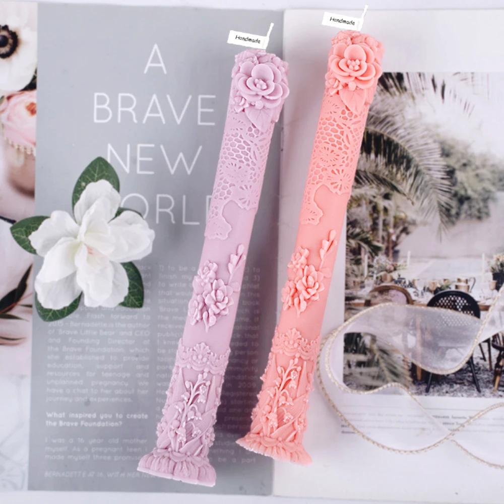 Рельефные силиконовые формы для свечей в виде цветка розы, лилии, длинные гипсовые формы, цилиндрические формы для растений, декор из смолы, пионы, инструменты для мыловарения