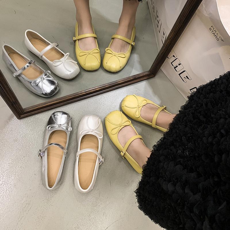 Silver single shoes women's 2025 new models with skirts French soft-soled ballet style comfortable flats Mary Jane small leather shoes