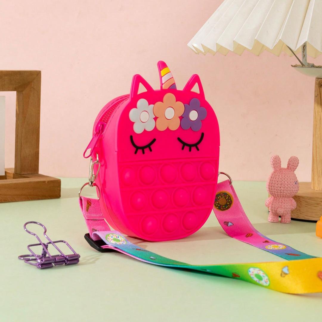 

Unicorn Bubble Music Silicone Crossbody Coin Purse for Kids рожевий червоний колір