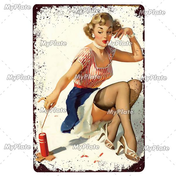 Beauty Woman Metal Sign Bar Pub Decor Plaque Metal Vintage Crafts Home Decor Painting Plaques Art Pinup Poster