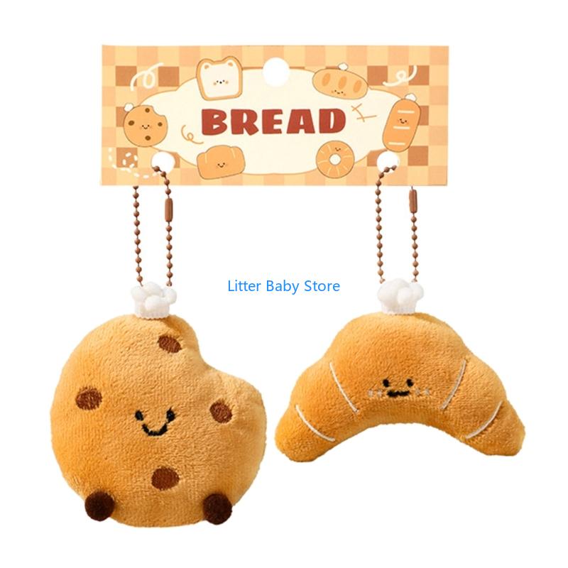 N80C 2Pcs Cartoon Bread Shaped Plush Stuffed Toy With Keychain Lover Gift