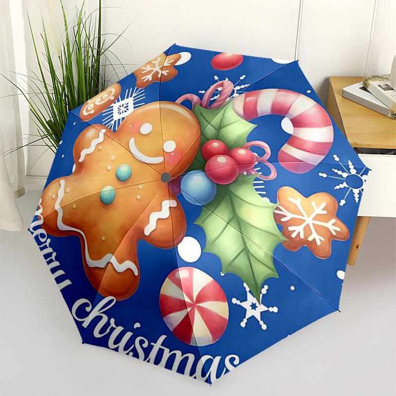 

Gingerbread Man Themed Travel Umbrella 8 Ribs Automatic Opening and Closing, Portable Folding Design, Compact and Stylish Umbrella Suitable